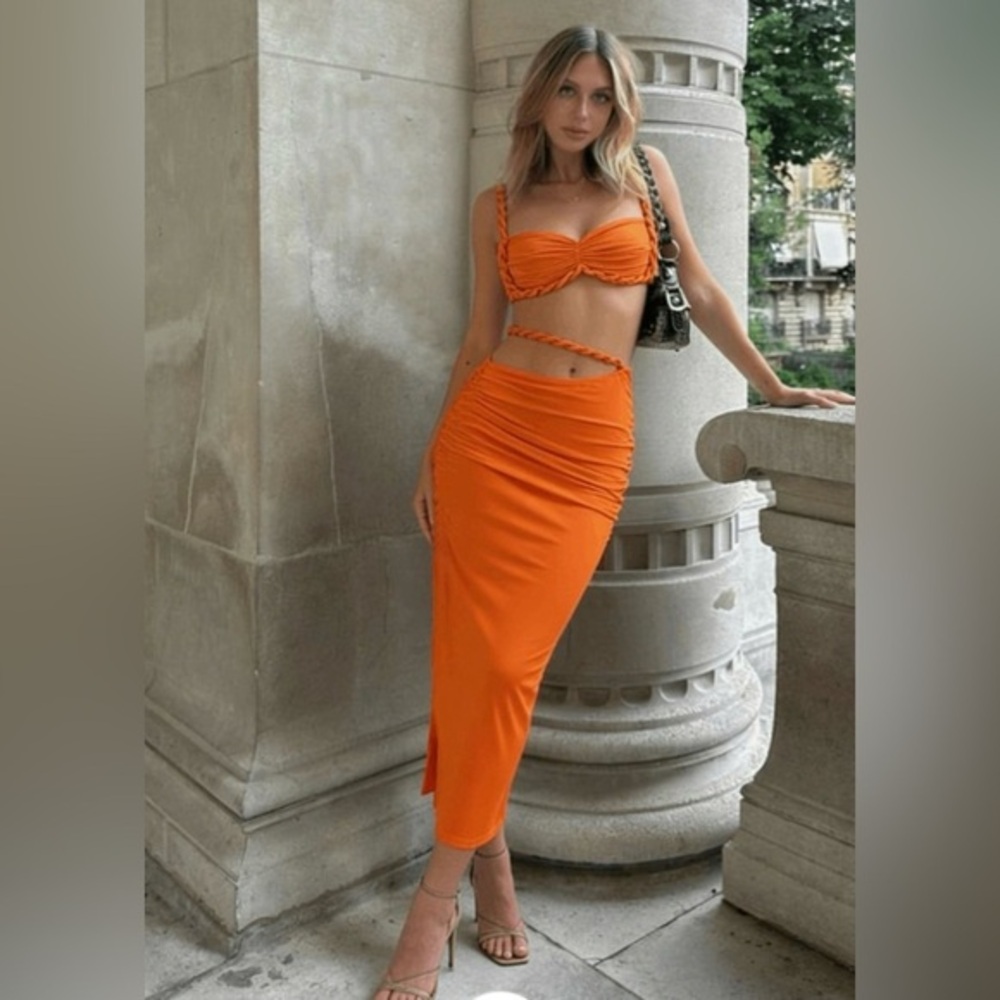 Micas Ruched Backless Cami Top And Cut Out Skirt Set Size XS MA1-12